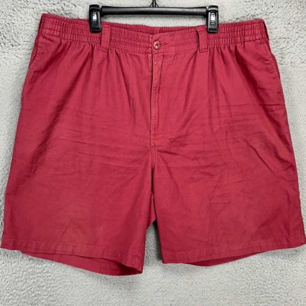 Harbor Bay HB Mens Khakis Shorts 1XL Red Coral Chino Stretch‎ Waistband Pocket